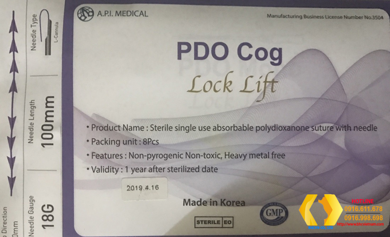 Chỉ Collagen Lock Lift PDO Cog 18gx100mm