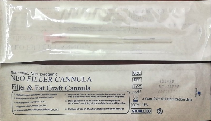Kim Cannula 18G x 70 mm  dùng cho nâng mông, nâng ngực bằng Filler